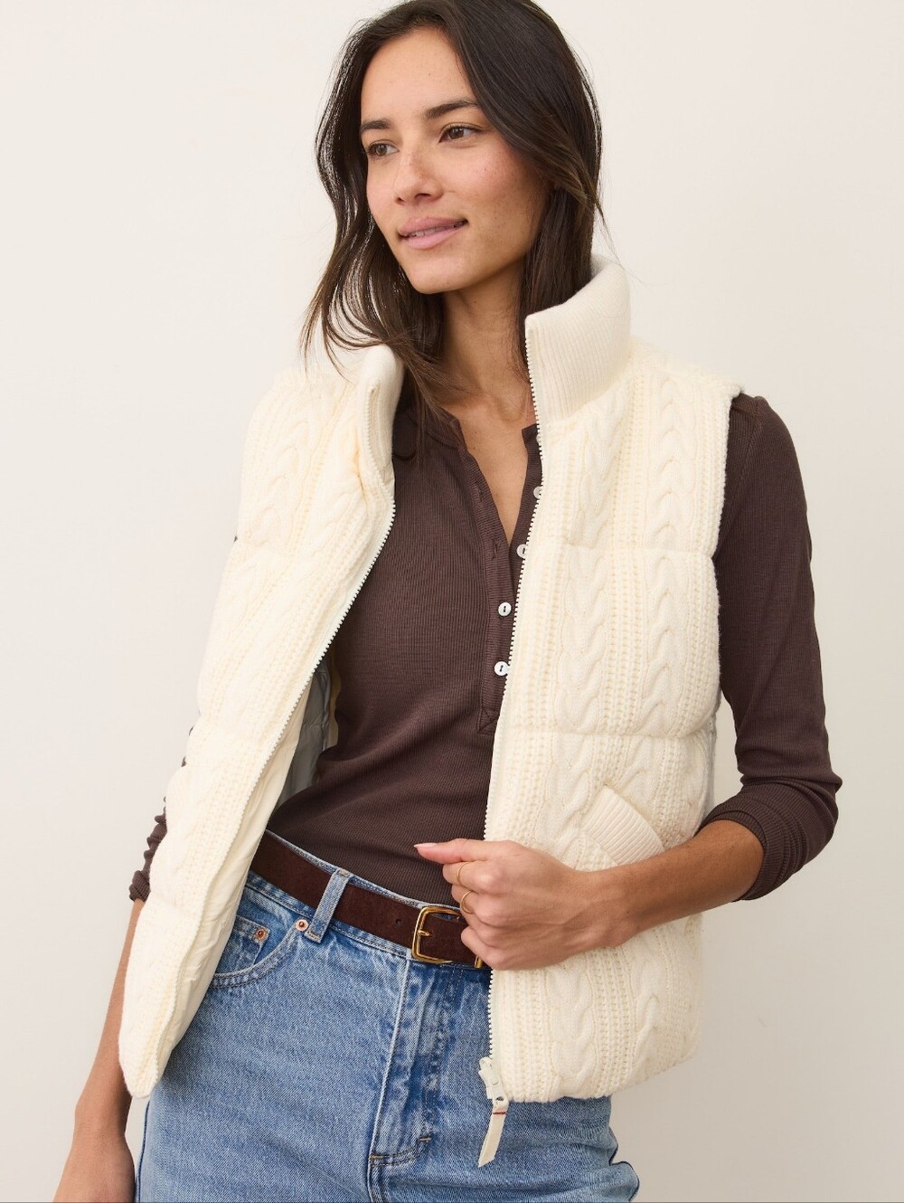 NWT Marine Layer Alba Reversible Cable Knit Puffer Vest Antique White Small